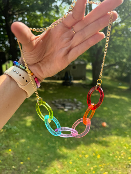 Pencil loops link rainbow necklace