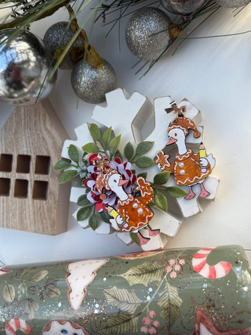 Christmas gingerbread goose earrings