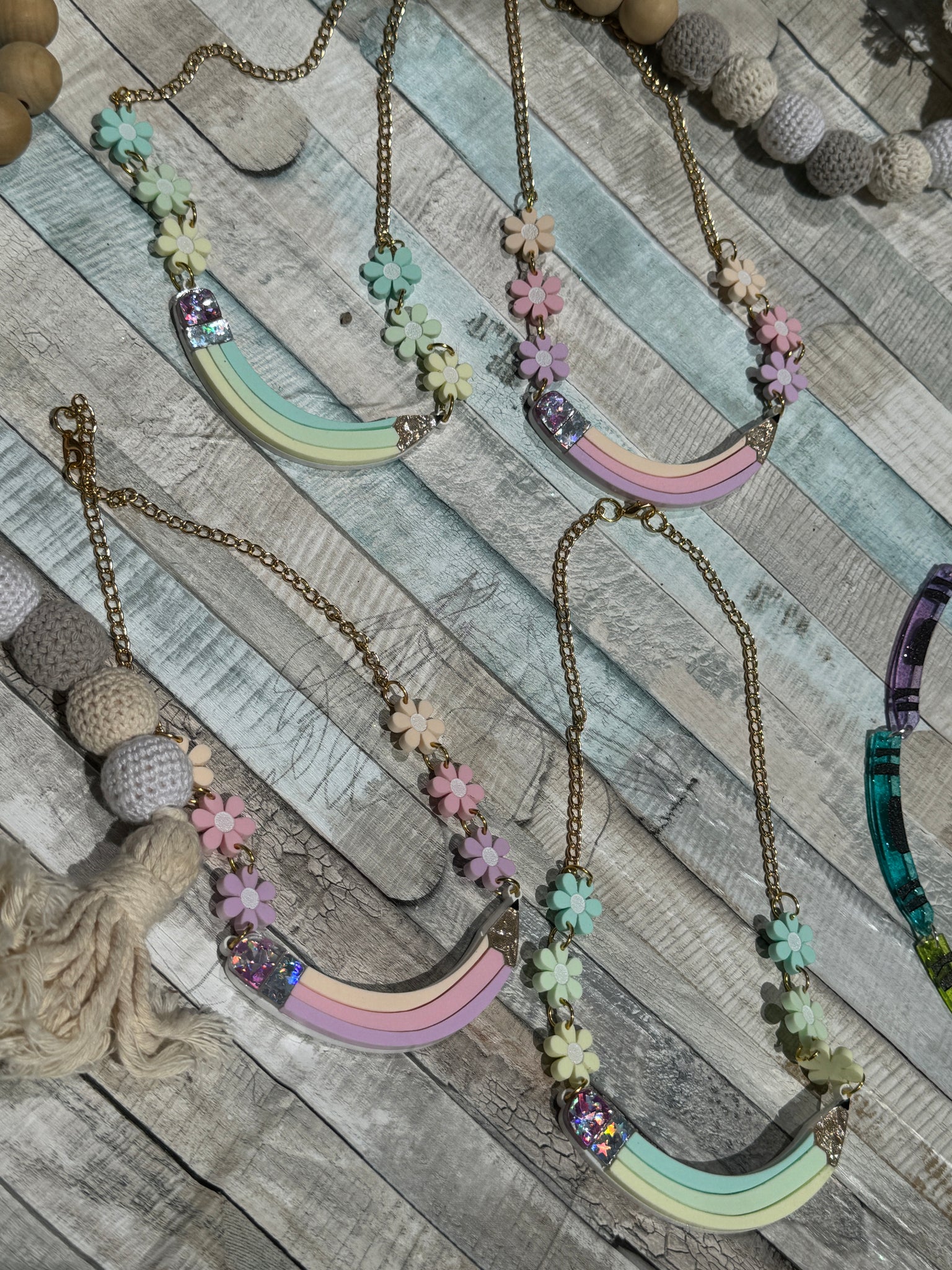 Pencil rainbow floral necklace