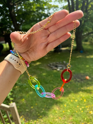 Pencil loops link rainbow necklace