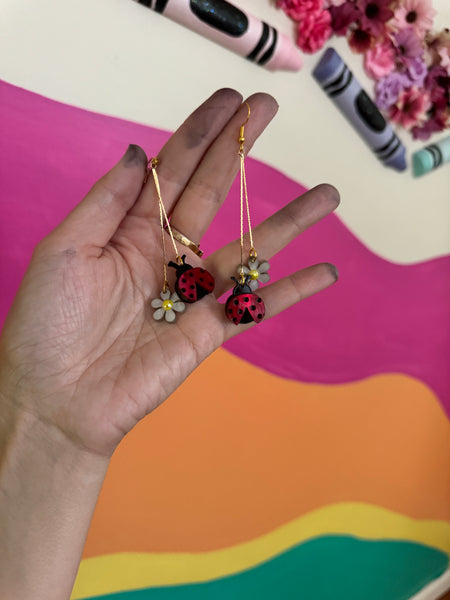 Ladybug daisy earrings