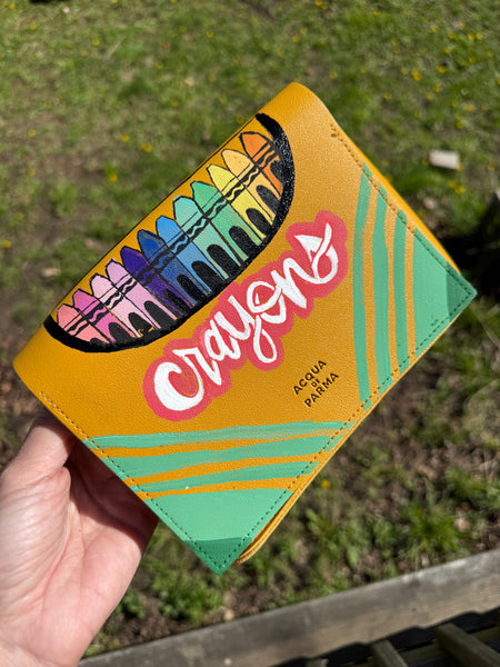 One of a kind painted crayon box purse