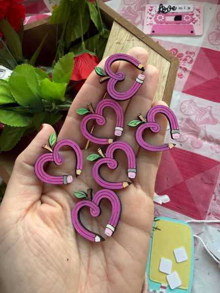 Apple heart pencil stud earrings