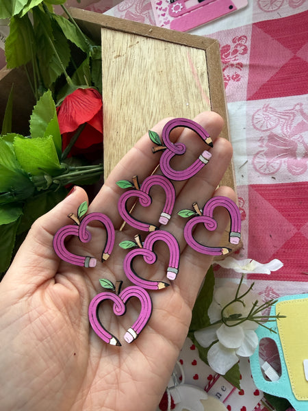 Apple heart pencil stud earrings