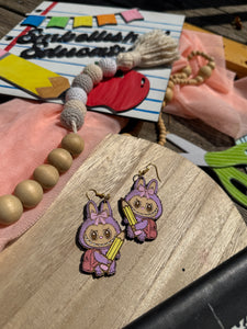 Labubu monster school themed earrings