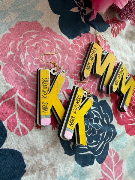 Personalized pencil letter earrings