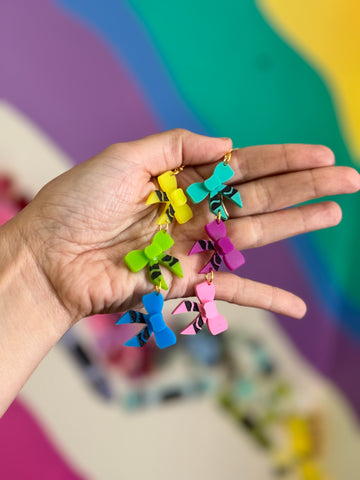 Rainbow acrylic crayon dangle earrings