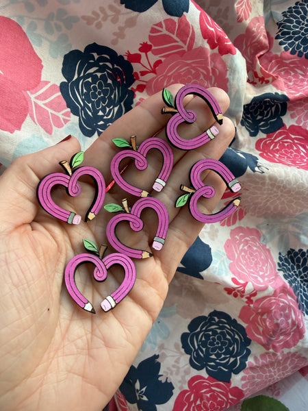 Apple heart pencil stud earrings