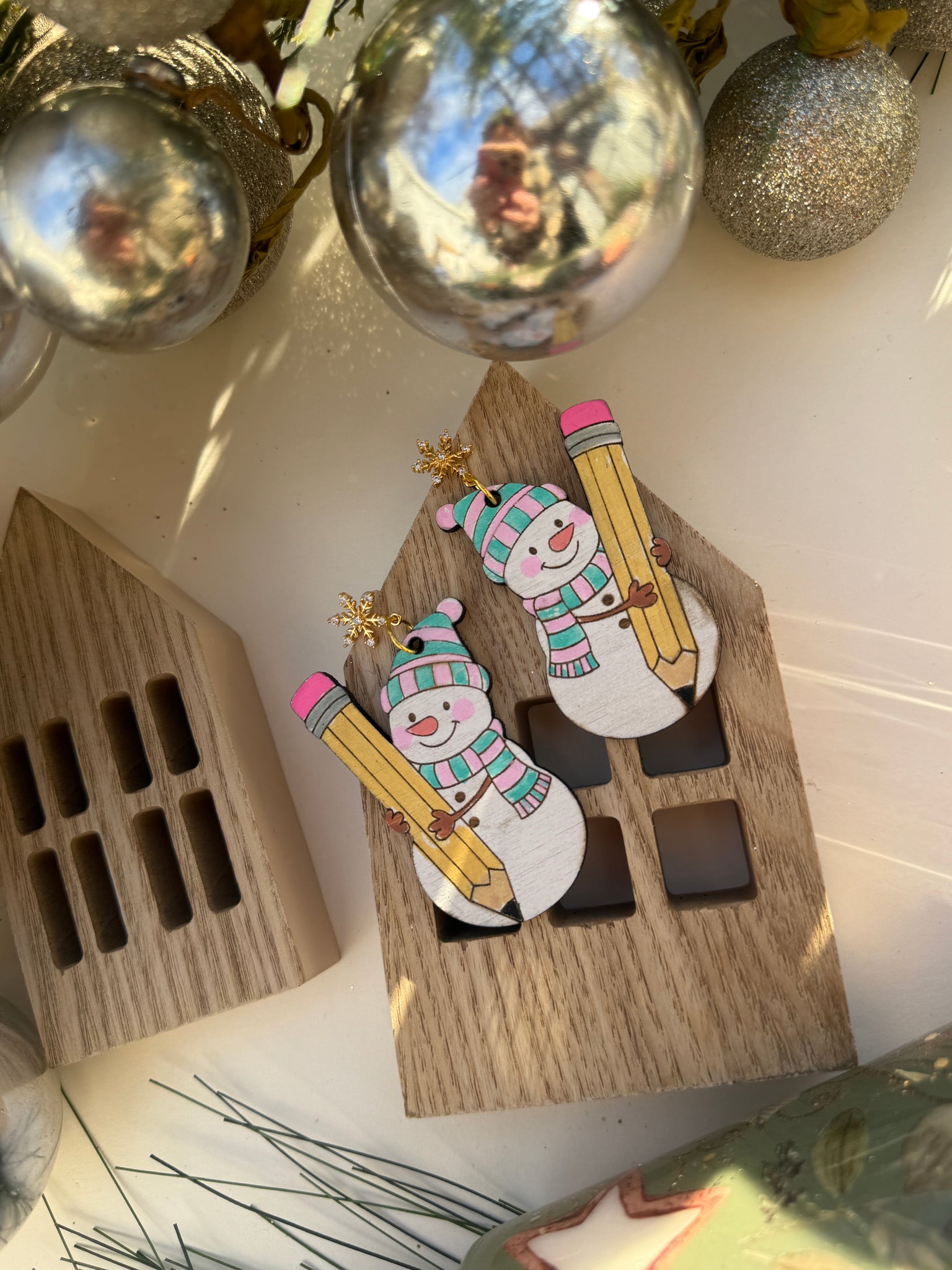 Snowman pencil earrings