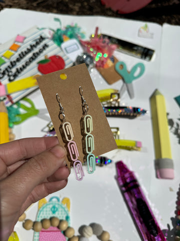 Pastel paper clip dangle earrings