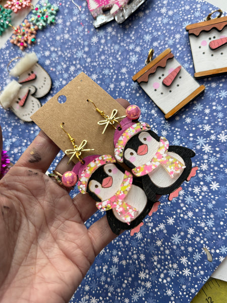 Winter penguin earrings