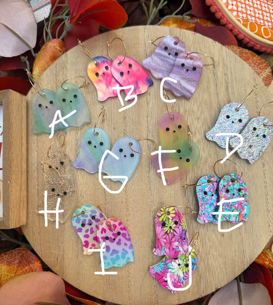 One of a kind patterned ghosties earrings