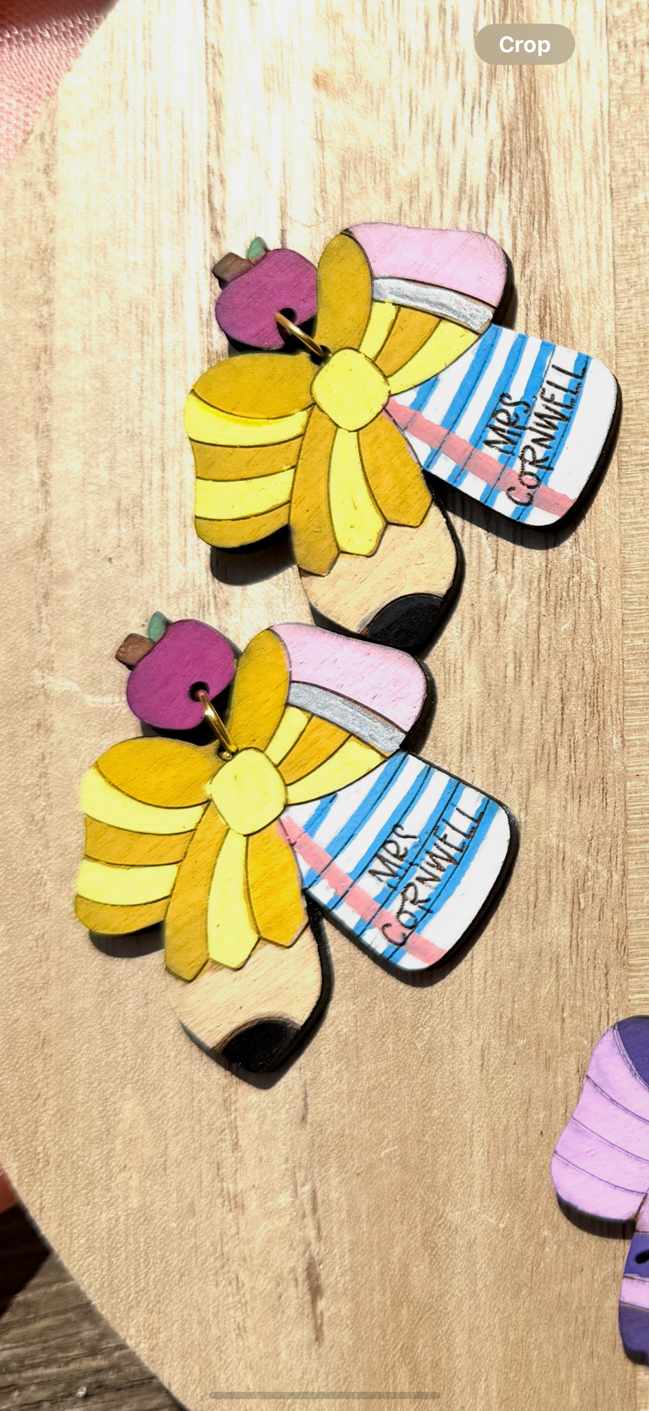 Pencil bow paper personalized earrings