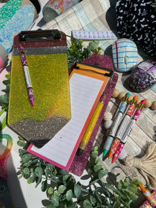 Mini glitter pencil clipboard with notepad: school edition