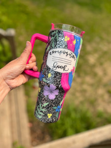Hand painted glittered 40 oz composition tumbler