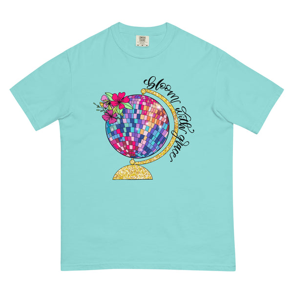 Bloom with grace floral disco ball globe Unisex garment-dyed heavyweight t-shirt