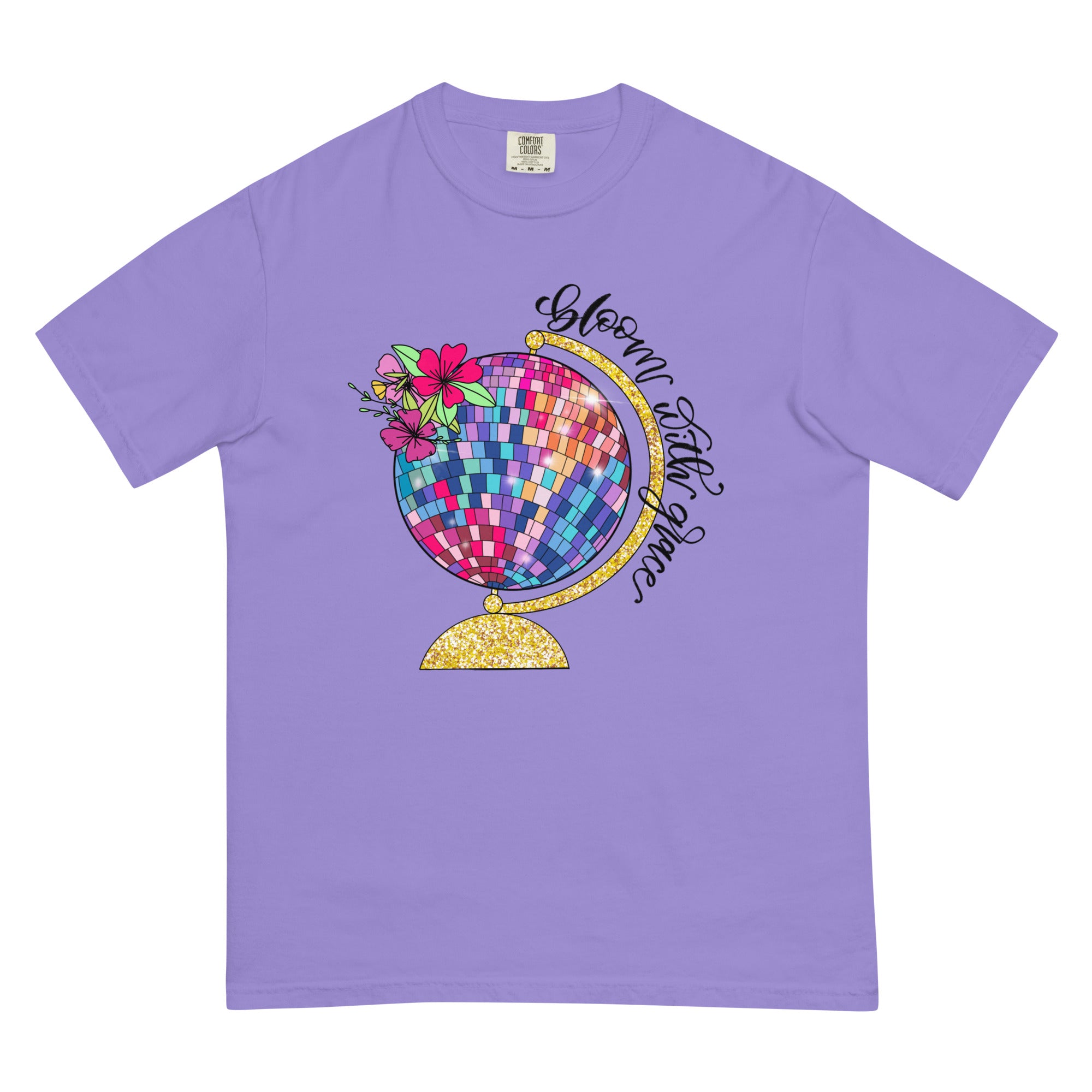 Bloom with grace floral disco ball globe Unisex garment-dyed heavyweight t-shirt