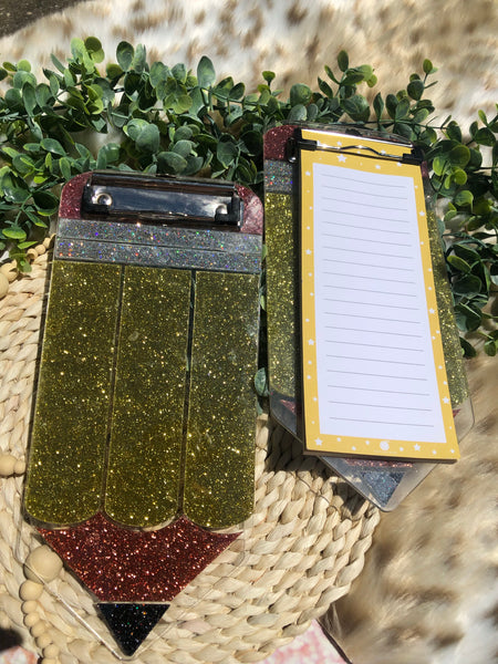Mini glitter clipboard with notepad: school edition