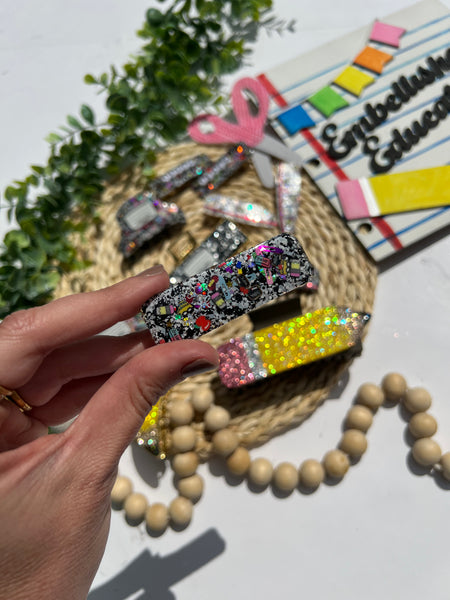 Hair barrette claw clip school themed
