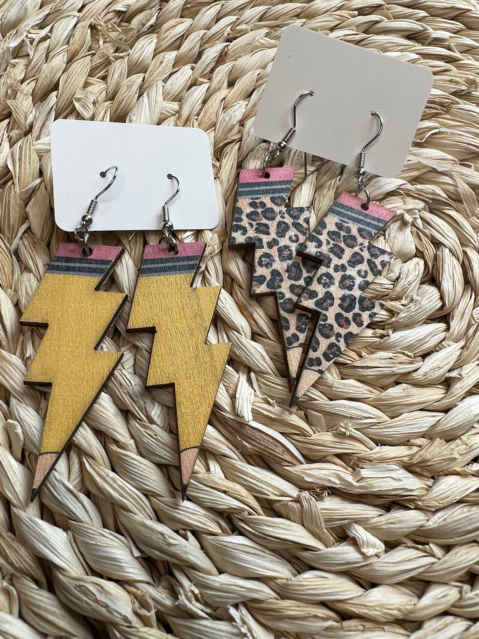 Pencil lightning bolt dangle earrings