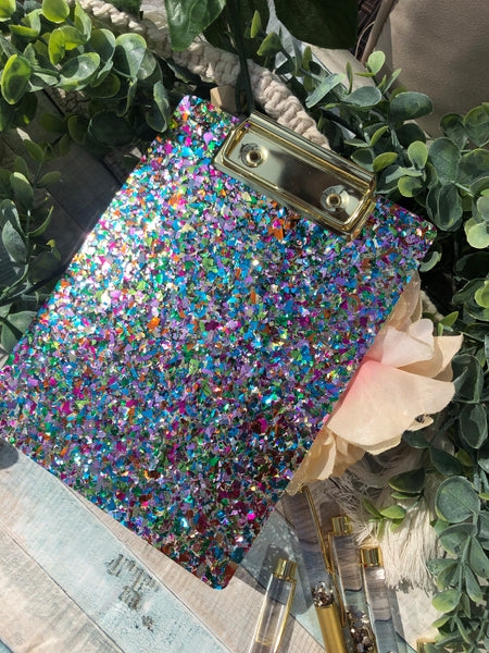 Mini glitter clipboard with notepad: pencil launch